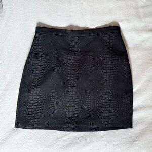 Black Tailored Mini Skirt with Snakeskin Embossed Pattern